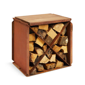 Blox Logstore - Un-Rusted CorTen Steel, With 1 Wooden Top