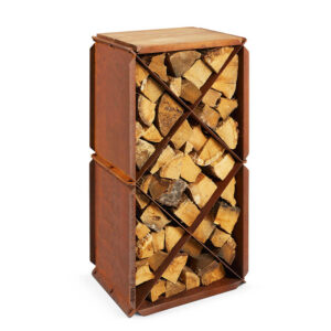 Bloxx Logstore - Un-Rusted CorTen Steel, With 1 Wooden Top