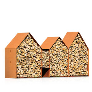 Bruges Logstore - Un-Rusted CorTen Steel, 3 Units With Bridge