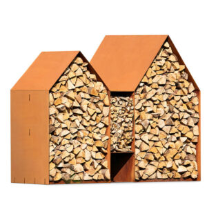 Bruges Logstore - Un-Rusted CorTen Steel, 2 Units With Bridge